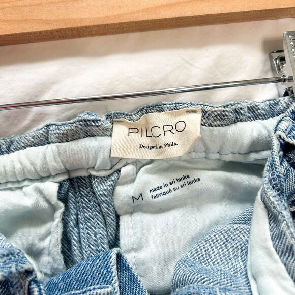 NWT Anthropologie Pilcro Reworked Denim Skater Mini Skirt Blue Raw Hem Size M - Picture 7 of 10